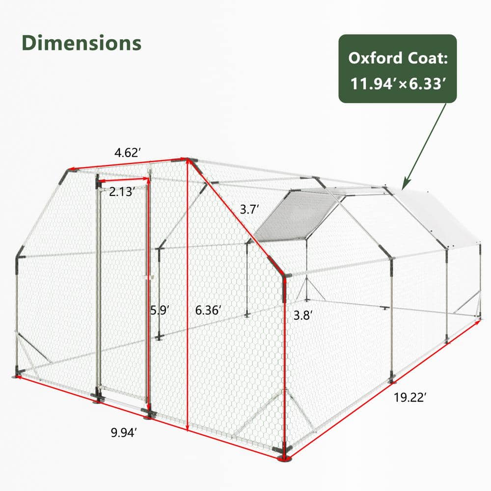 Large Galvanized Metal Walk-In Chicken Coop with UV-Resistant Tarpaulin