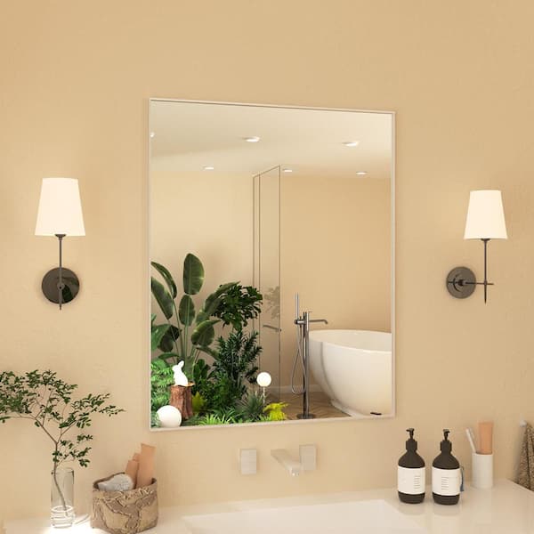 24 in. W x 30 in. H Rectangular Framed Wall Bathroom Vanity Mirror in Brushed Nickel