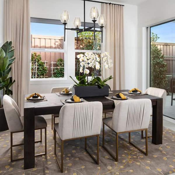 Modern Tulip Chandelier 27 in. 4-Light Black Tulip Round Chandelier for Dining Room, Living Room, Foyer, Hallway