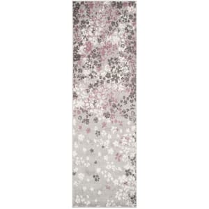 Adirondack Light Gray/Purple 3 ft. x 6 ft. Floral Runner Rug