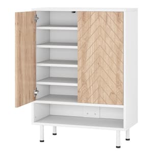 Lauren White Shoe Cabinet, 18 Pair Rack Organizer Cabinet with Door, 6-Tier Modern Storage Shelves for Entryway Hallway
