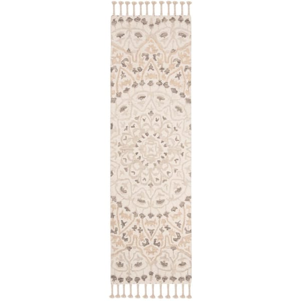 Blossom 2 ft. x 12 ft. Ivory/Taupe Garden Medallion Runner Rug