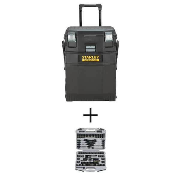 Stanley 22 in. Cantilever Mobile Tool Box and 1/4 in. and 3/8 in. Drive Black Chrome SAE and Metric Mechanics Tool Set (99 Pc)