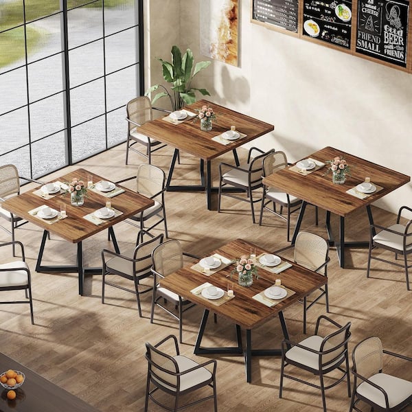 Moronia Rustic Brown Wood 31.5 in. Trestle Dining Table Seats 4, Square Dining Table Set of 6