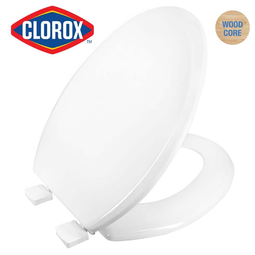 White Elongated Molded Wood Toilet Seat with Easy-Off Hinges