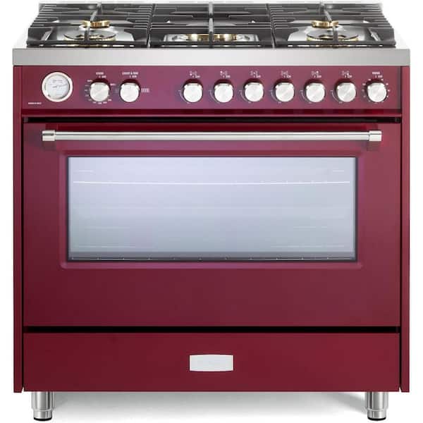 Ultima Collection Series 36  in. Freestanding Single Oven Gas Range with 5 Sealed Burners in Burgundy