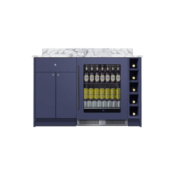 Turnkey Oasis Wet Bar 68.5 in. W Single Zone 50-Bottle Cooler in Blue with Sink