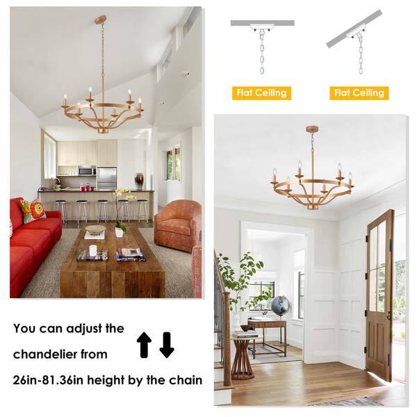 LWYTJO 6-Light Spray Gold Dimmable Wagon Wheel Chandelier