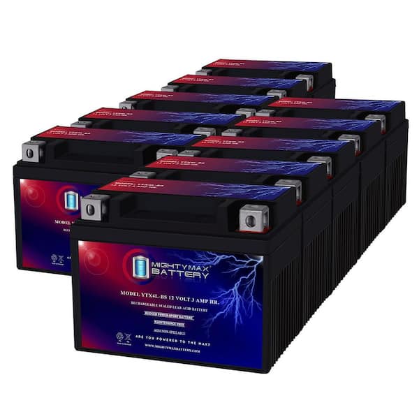 MIGHTY MAX BATTERY YTX4L-BS 12V 3Ah Replacement Battery compatible with ATV Quad Motorcycle Scooter Moped - 10 Pack