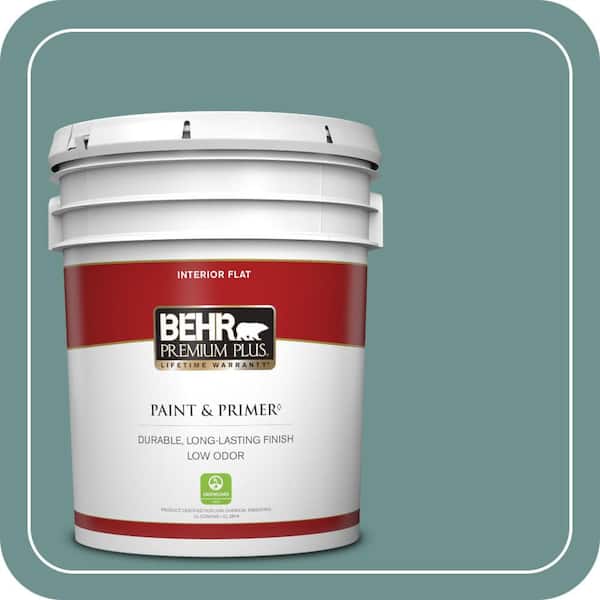BEHR PREMIUM PLUS 5 gal. #ECC-60-3 Pool Tide Flat Low Odor Interior Paint & Primer