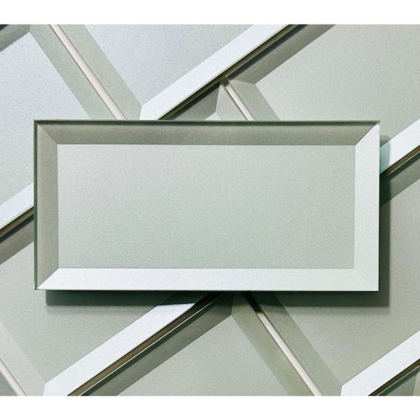 ABOLOS Secret Dimensions Arctic Blue Beveled Subway 3 in. X 6 in. Glass Decorative Wall Tile Sample (1 sq.ft./Case)