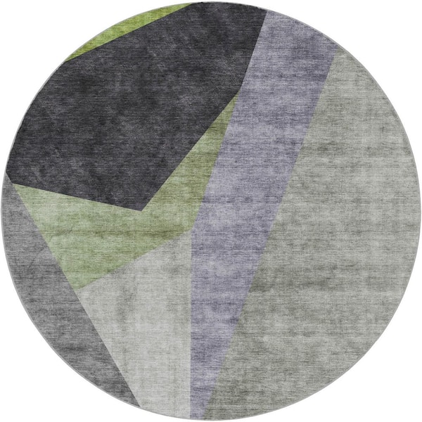Dream Shag Premium Machine Washable Abstract ADS716 Sage 8 ft. x 8 ft. Round Rug