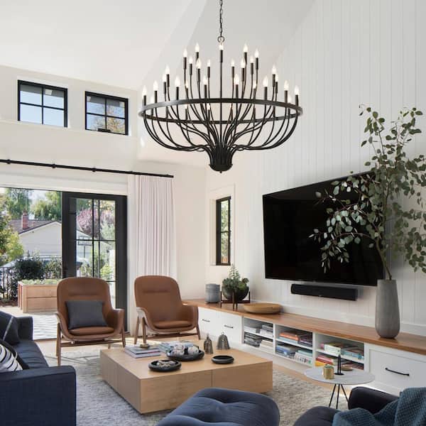 Jushua 36-Light Black Chandelier Industrial Iron Candle Chandelier