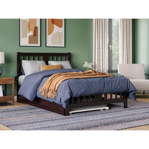 AFI Tahoe Espresso Full Solid Wood Platform Bed with Footboard and Twin Solid Wood Trundle