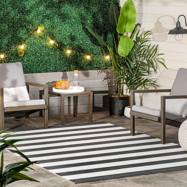 Christa Striped Black 9 ft. x 12 ft. Indoor/Outdoor Area Rug