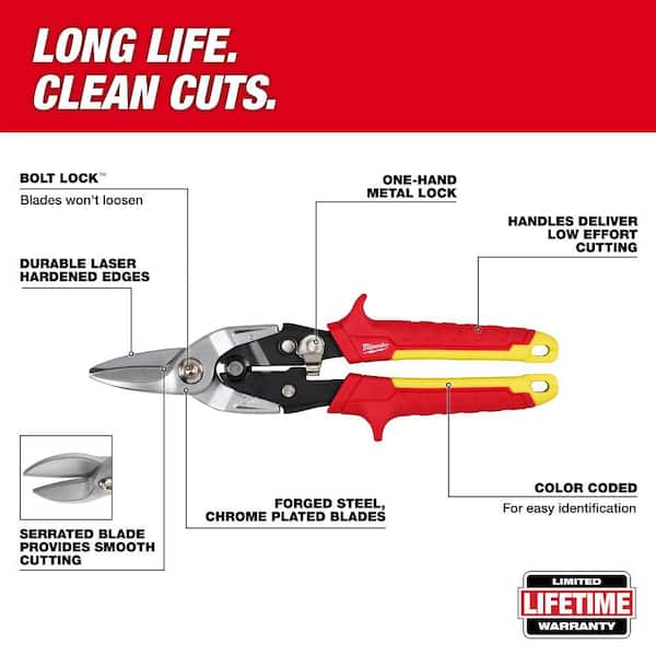 Milwaukee 10 in. Left-Cut Aviation Snips - Durable Steel Blades