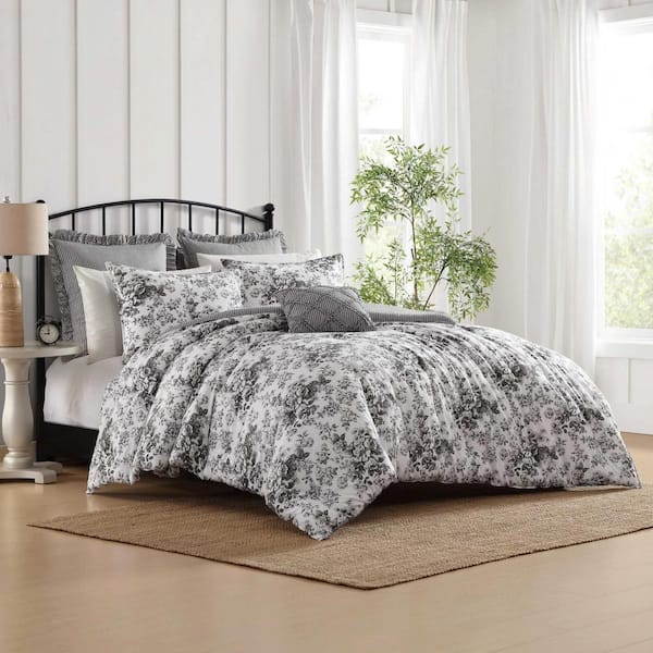 LAURA ASHLEY コンフォータケース Laura Ashley Toile Delight 7 Piece Charcoal Grey 100% Cotton
