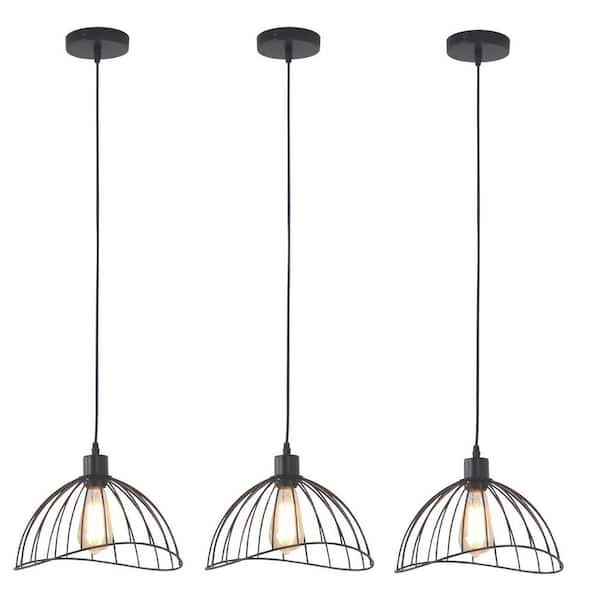 60-Watt 1 Light Black Farmhouse Mini Pendant Light for Dining Room Bedroom Hallway, Bulb not Included (3-Pack)