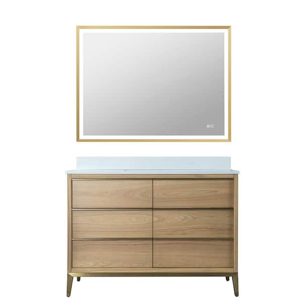 Nolan 48 in. W x 22 in. D x 35 in. H Single Sink Freestanding Bath Vanity in Oak with Quartz Top and Mirror