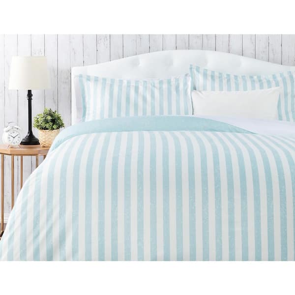CHANASYA Chanasya Light Blue Textured Stripe Microfiber Reversible Duvet Cover Set, Queen Size