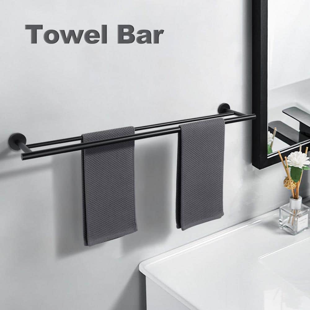 Matte Black Stainless Steel Double Wall Mounted Towel Bar