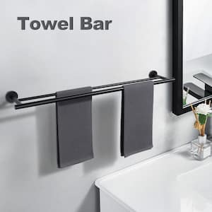 32 in. Stainless Steel Double Towel Bars for Bathroom, Wall Mount Towel Holder in Matte Black