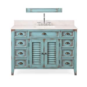 Abbeville 46 in. W x 21.5 in D. x 34 in. H White Marble Vanity Top in Distressed Blue with White Under mount Sink Vanity