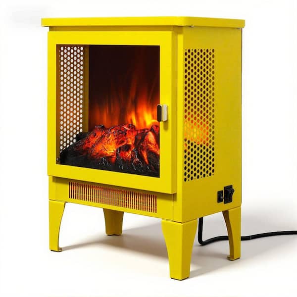 17 in. Freestanding Electric Fireplace Stove Heater with 3D Flame Effect Classic CSA/UL Certified in Yellow