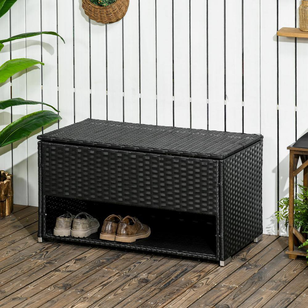 Black PE Rattan Wicker Outdoor Deck Box with Shoe Storage