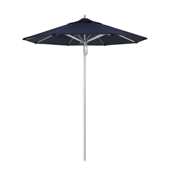 California Umbrella 7.5 ft. Silver Aluminum Commercial Market Patio Umbrella with Pulley Lift in Navy Sunbrella