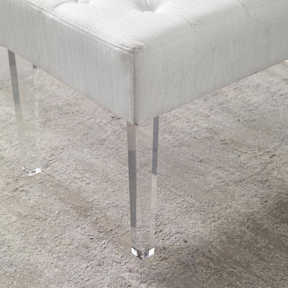 Ella White Tufted Linen Bench with Acrylic Legs