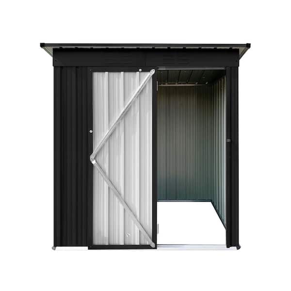 Unbranded 5 ft. W x 4 ft. D Black Metal Frame Garden Storage Shed with Punched Vents, Hinged Door and Padlock, 20 sq. ft.