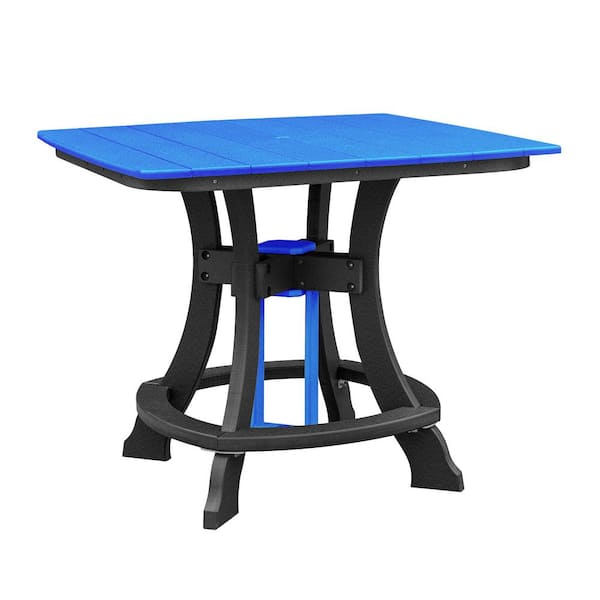 American Furniture Classics Adirondack Black Square Composite Outdoor Dining Table with Blue Top