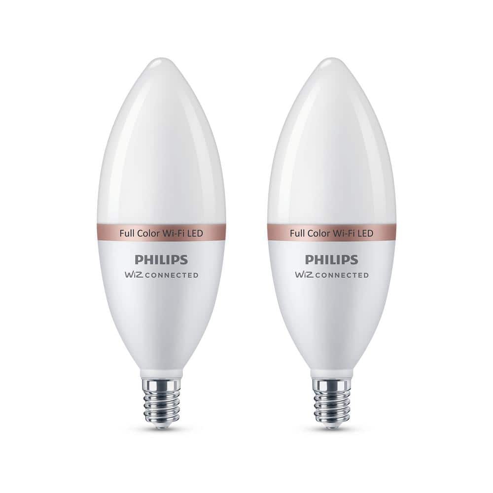 40-Watt Equivalent B12 LED Smart Wi-Fi Color Changing E12 Base 6500 (K) Light Bulb powered by WiZ w/ Bluetooth (2-Pack) price history on PriceWatchPro