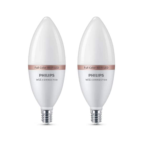 40-Watt Equivalent B12 LED Smart Wi-Fi Color Changing E12 Base 6500 (K) Light Bulb powered by WiZ w/ Bluetooth (2-Pack)