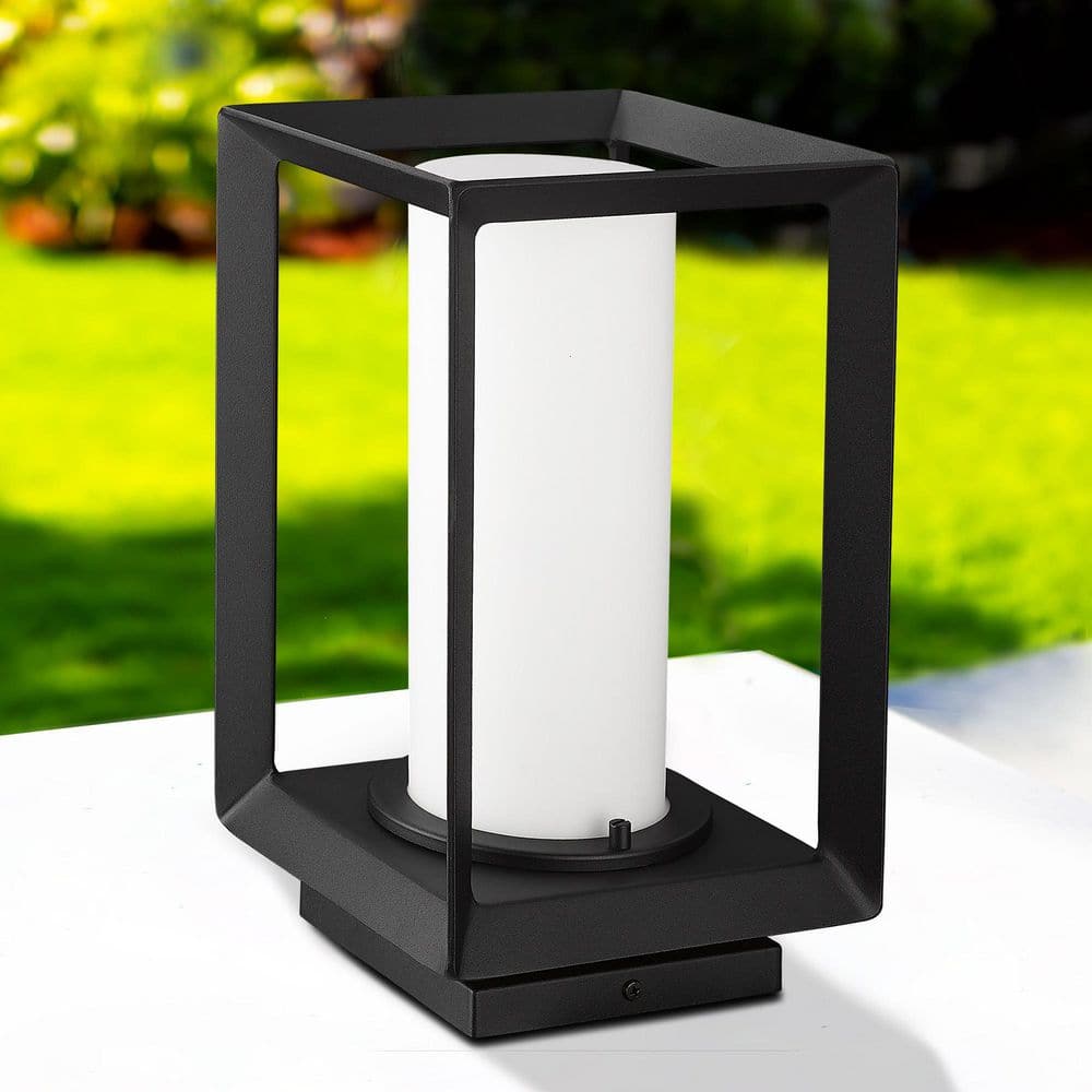 Natural Black Metal Outdoor Pier Mount Light with Opal Glass Shade
