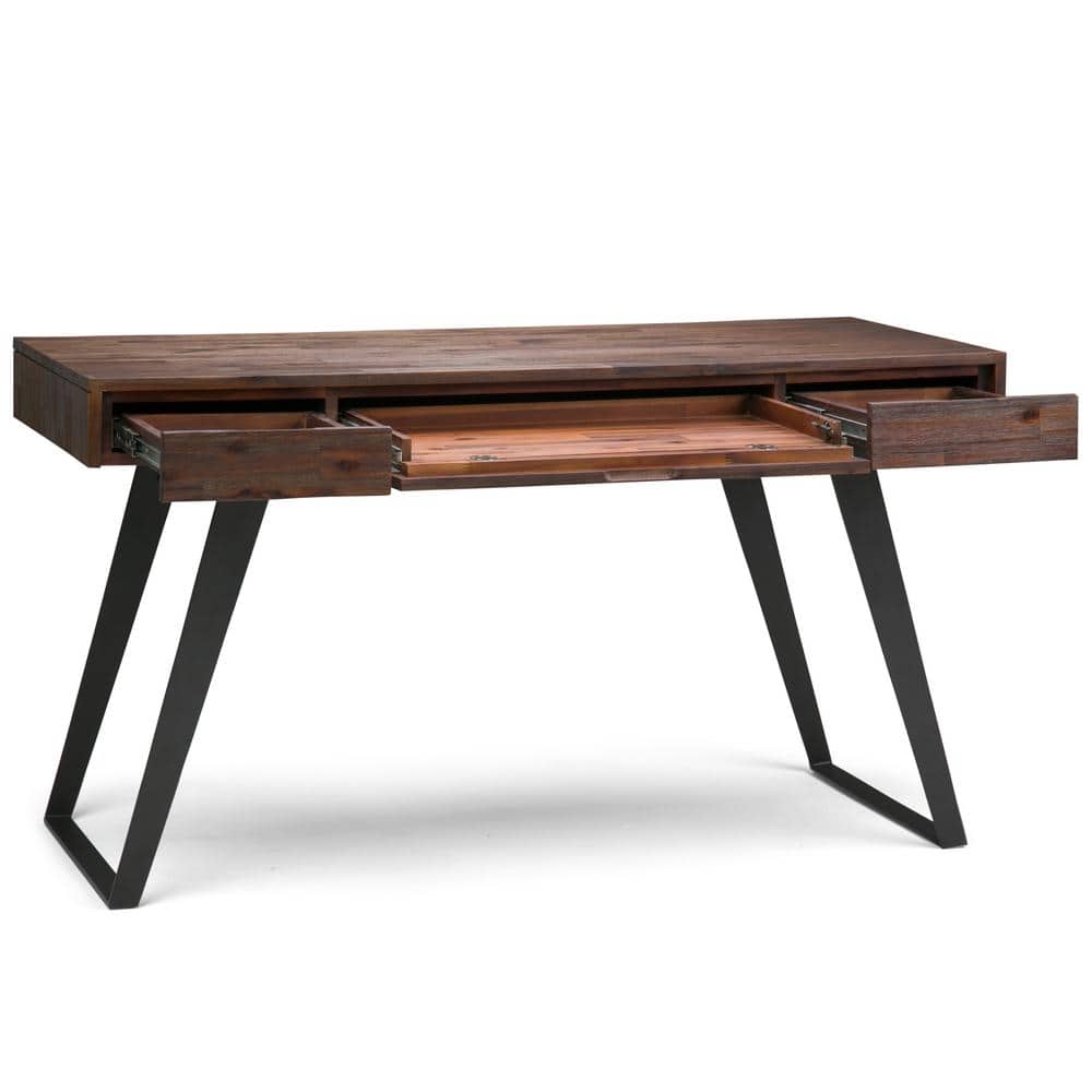 Charcoal Brown Acacia Wood Desk with Drawer and Keyboard Tray