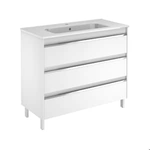 Belle 39.5 in. W x 18.1 in. D x 33.4 in. H Bathroom Vanity Unit in Gloss White with Vanity Top and Basin in White
