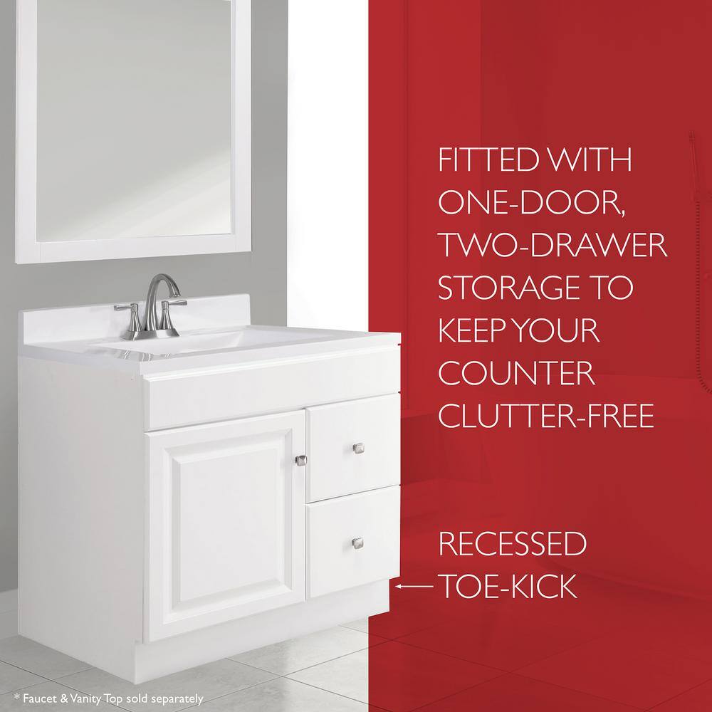 Wyndham 30-Inch White Wood Bathroom Vanity with Drawers