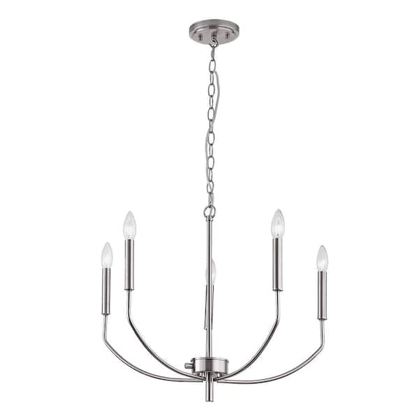 5 Light Modern Brushed Nickel Finish Chandelier