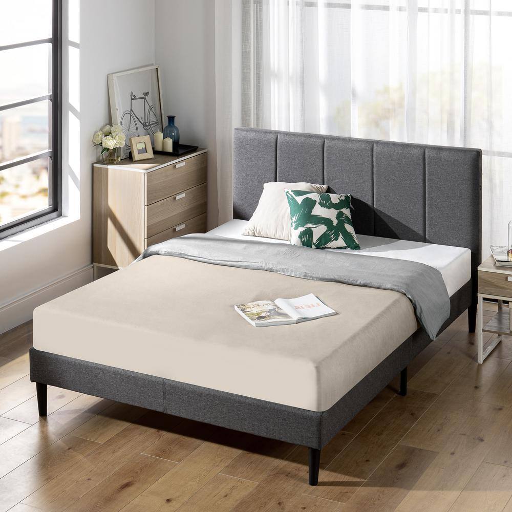 Zinus Maddon Grey Upholstered Queen Platform Bed Frame with USB Ports ...