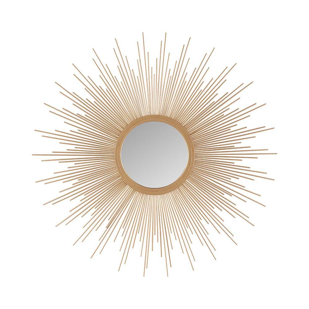 Stunning Design Gold 29.5 in. W x 29.5 in. H Sunburst Round MDF Framed Mirr