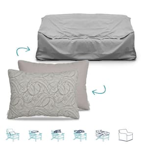 Pillow-To-Cover 16 in. x 24 in. Fantasia Parchment/Cast Silver Pillow Sofa Cover
