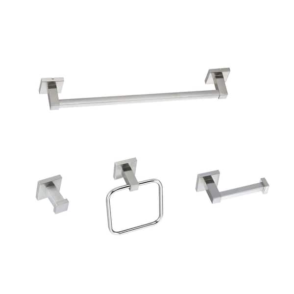 4-Piece Bath Hardware Set 18 in. with Mounting Hardware in Brushed Nickel