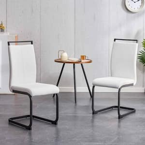 Modern White PU Leather Seat Dining Chairs Set of 2 for Kitchen, Living, Dining Room