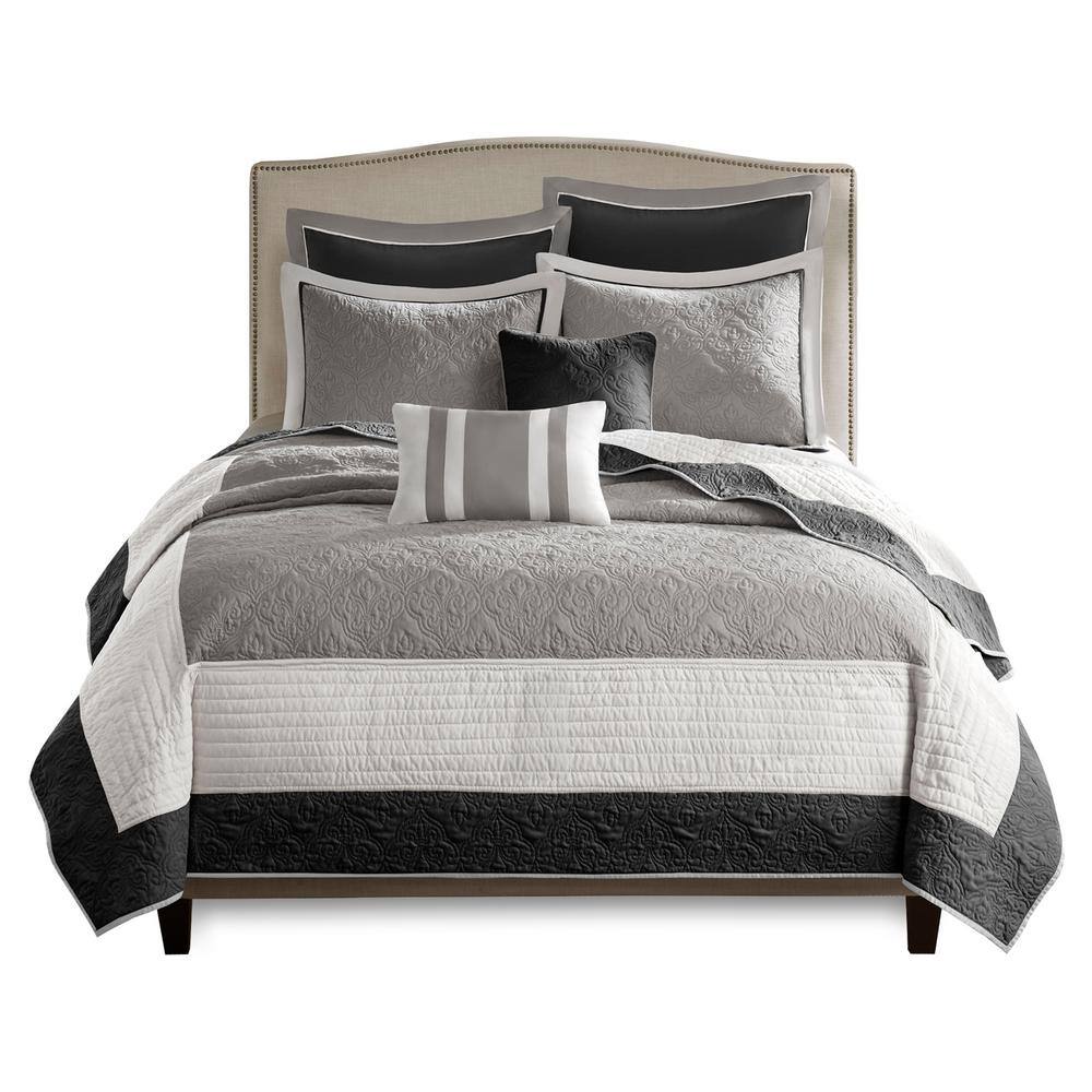 King Black Microfiber Reversible 7-Piece Coverlet Set