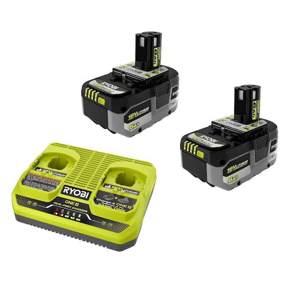 ONE+ 18V Dual Port Simultaneous Charger with 6.0 Ah HIGH PERFORMANCE Battery (2-Pack)