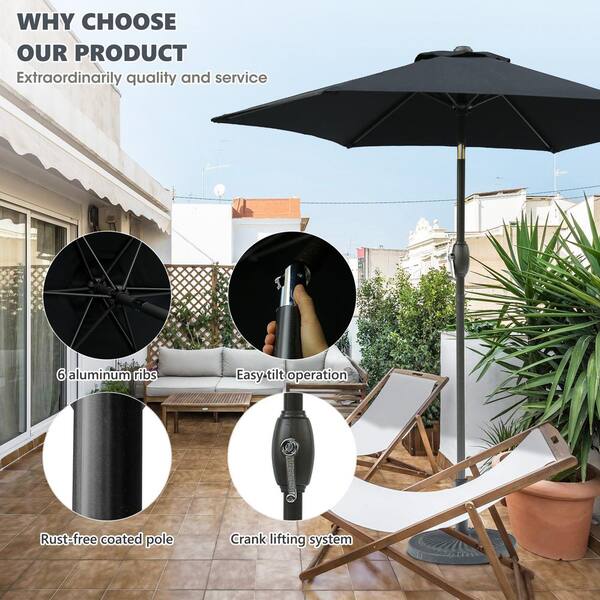 9 foot patio umbrellas Primehome 9 ft. Patio Umbrella for Outdoor with Push Button Tilt and Crank Table Umbrella Plus Base in Tan