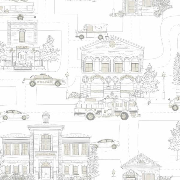 York Wallcoverings InspiRed By Color Main Street Wallpaper Off-White/Dove Gray/Steel Gray Paper Strippable Roll (Covers 56 sq. ft.)