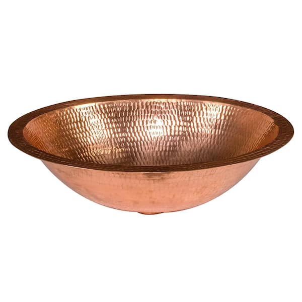 Premier Copper Products Under Counter Oval Hammered Copper 17 in. Bathroom Sink in Polished Copper